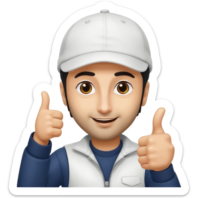 generate a pretty bratz emoji of ranbir kapoor wearing a white cap and doing a thumbs up sticker
