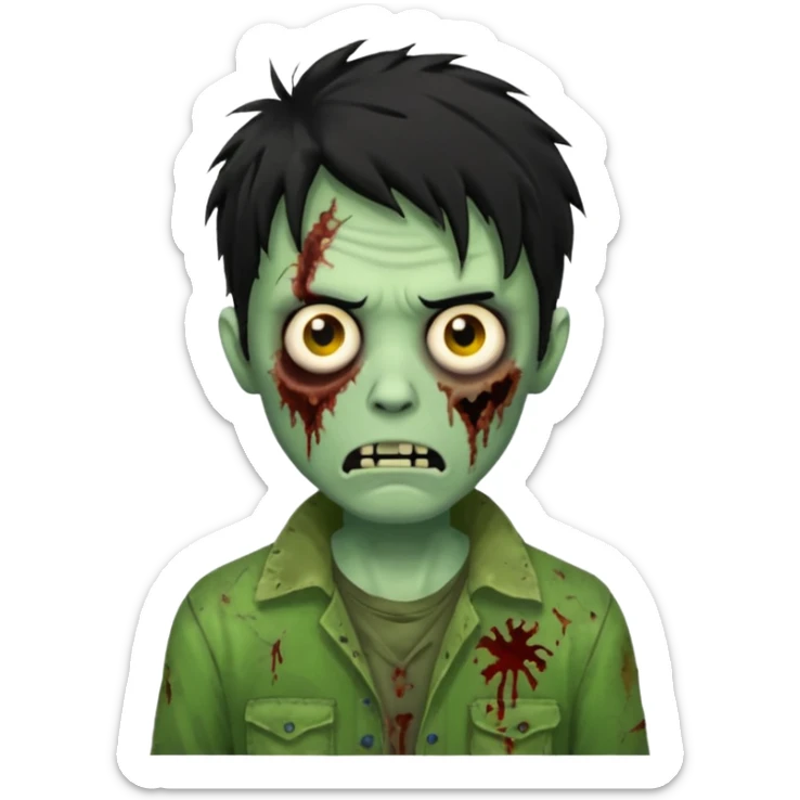 crie um emoji de zumbi homen de cabelo preto grande bagunçado assim🧟 sticker