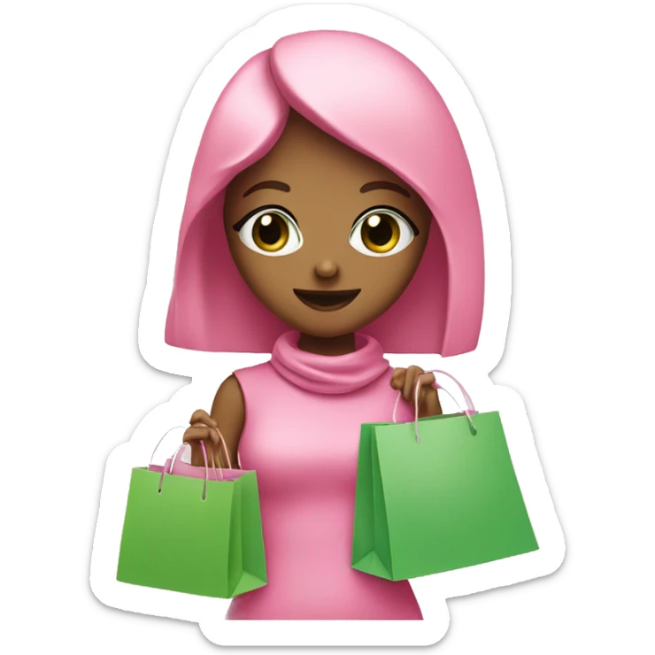 cute light brown with green eyes wearing pink surrounded by pink shopping bags sticker