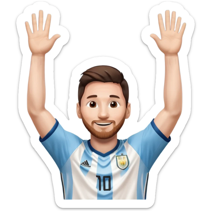 Lionel Messi celebrating with arms raised in Argentina football jersey sticker