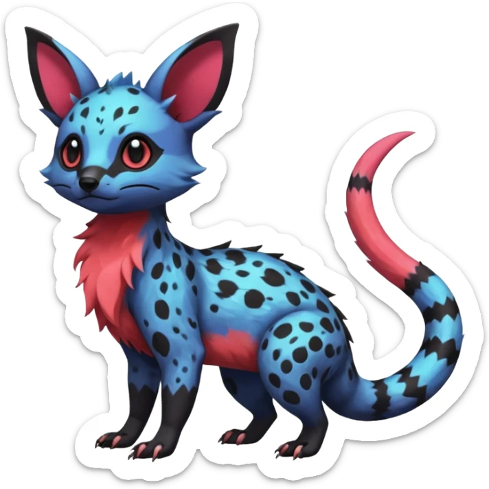 Rare exotic realistic cute epic aesthetic gothic colorful Salandit-Eevee-Civet-species-Fakemon-hybrid-creature, with markings, full body sticker