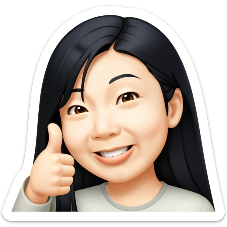 Asian girl with long hair giving thumbs up sticker