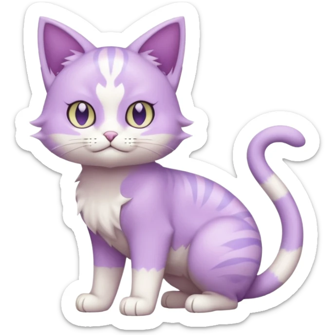 Smooth soft furry white and pastel-violet Cat-Pokémon-Fakémon-Digimon-hybrid-fusion-creature (full body) sticker