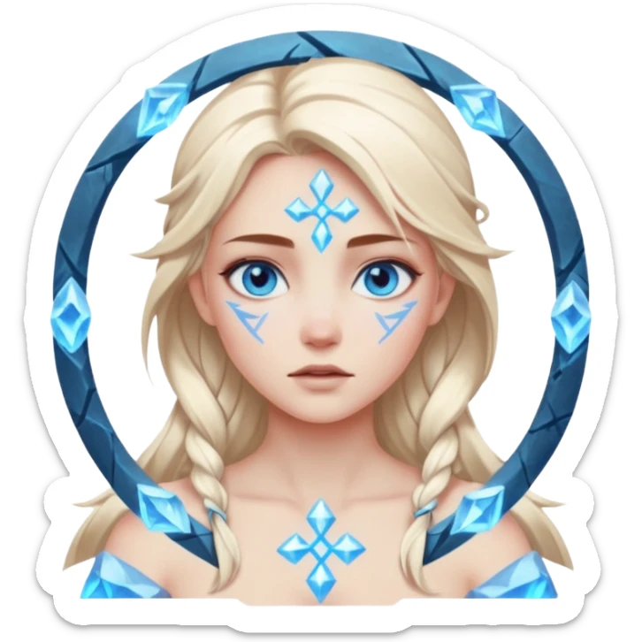 Woman frozen mid-spell, glowing runes around her body, charged silence sticker