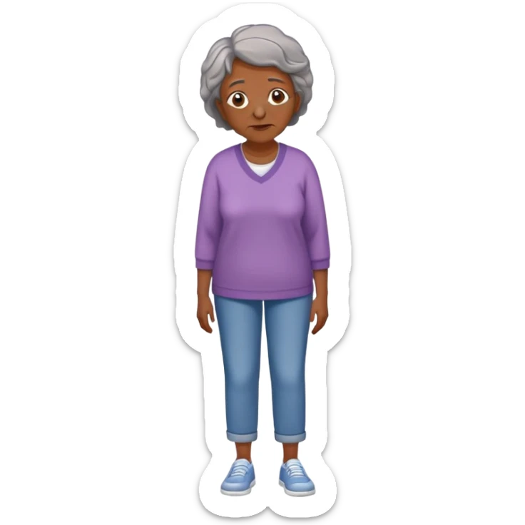 Full body of an older Black woman with Alzheimer's disease, mother of a teenager, slightly confused but gentle expression, casual clothing sticker