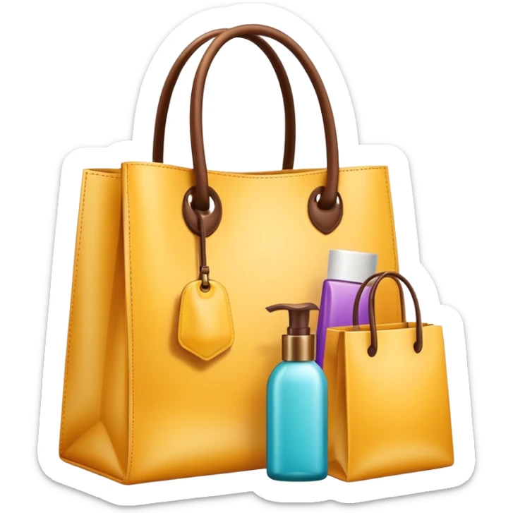 emoji of luxury brand labeled beauty products near shopping bag
 sticker