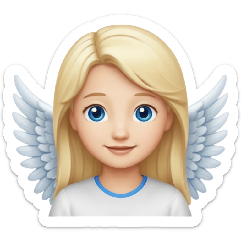angel emoji blonde hair, blue eyes and smiling, larger wings with darker outline on them sticker