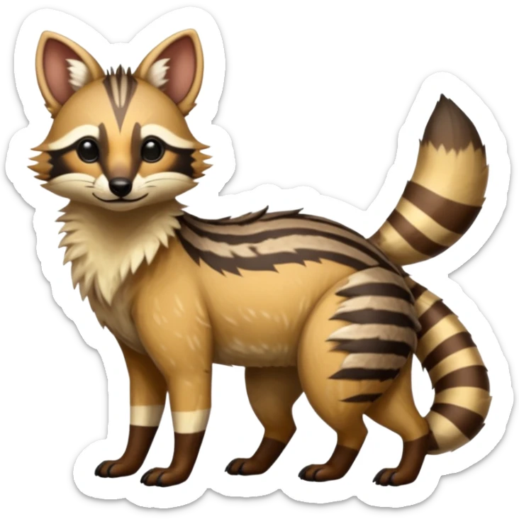 Shiny Glossy Aardwolf-Maned-Numbat-Tanuki-Genet-Bobcat-fusion-animal-hybrid-creature, full body sticker