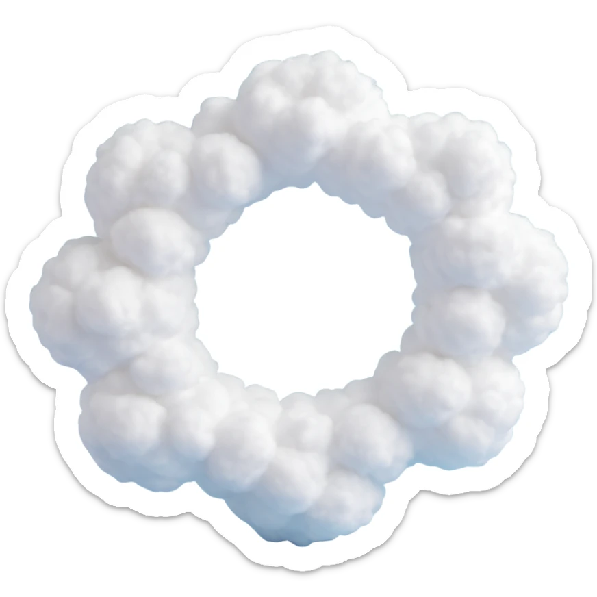 flying person made entirely of small very white fluffy convex clouds, minimalist, airy, no background, clean style sticker