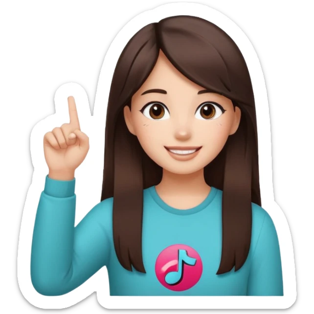Girl with tiktok logo point up with one finger and dark brown hair sticker