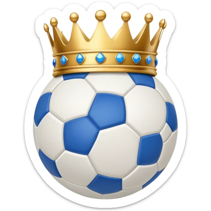 Real Madrid inspired white soccer ball with gold and blue accents and a crown on top sticker