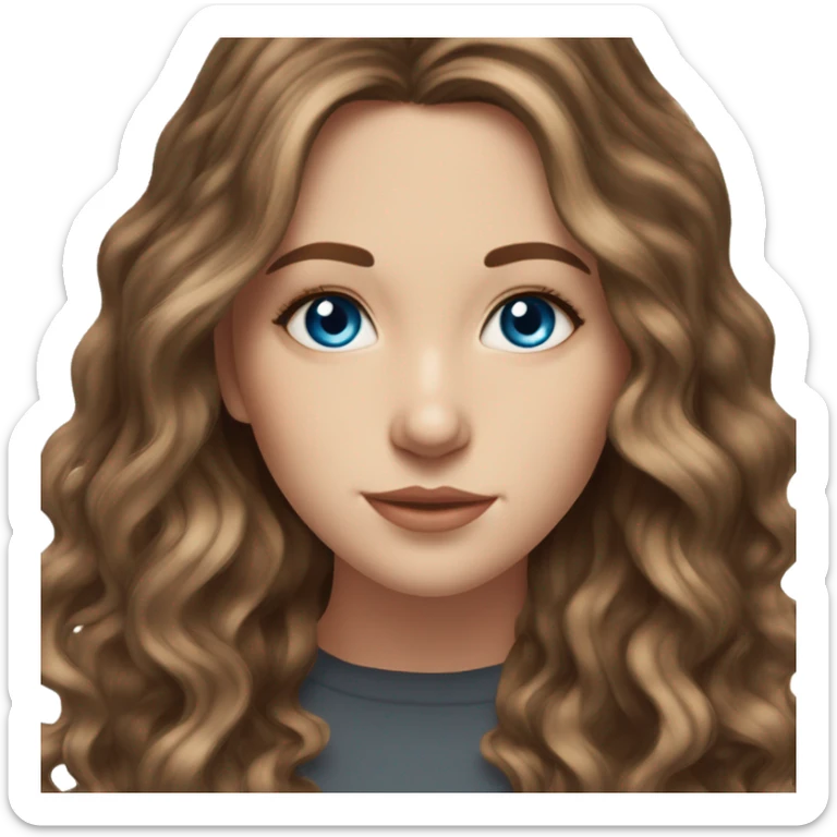 White girl blue eyes with long wavy brown hair with brown highlights balayage  sticker