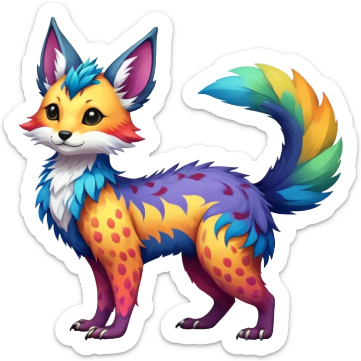 Feral Rare Fantasy vibrant colorful Vernid-Trico-species by LiLaiRa, random markings, tufted tail, tufted ears, full body sticker