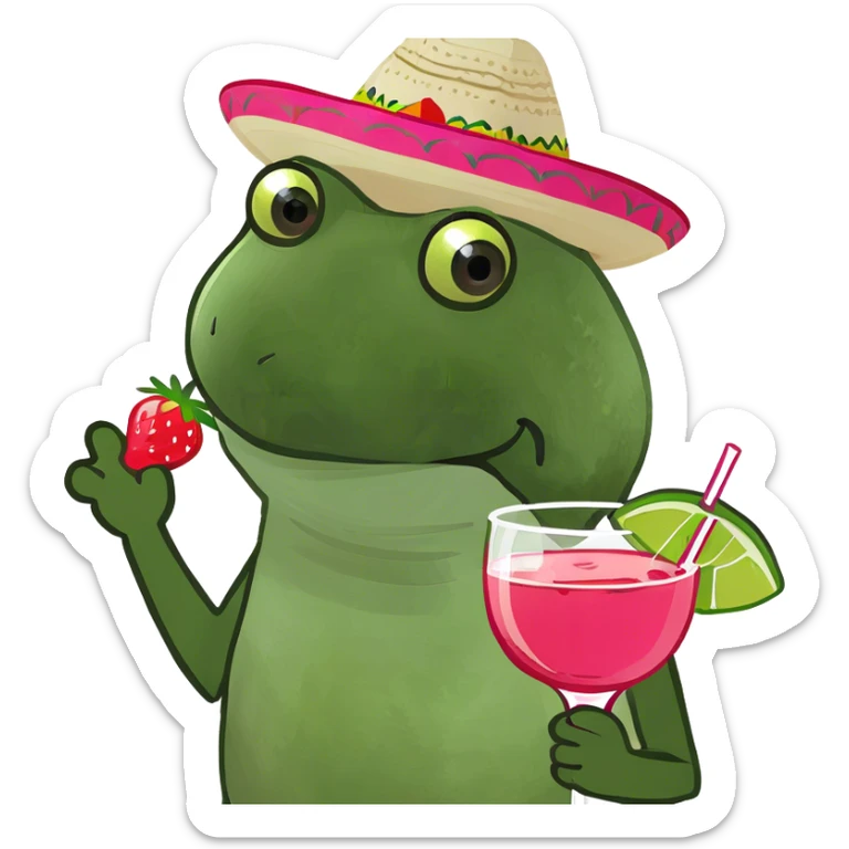 Pink margarita with a strawberry on the edge of the glass  sticker