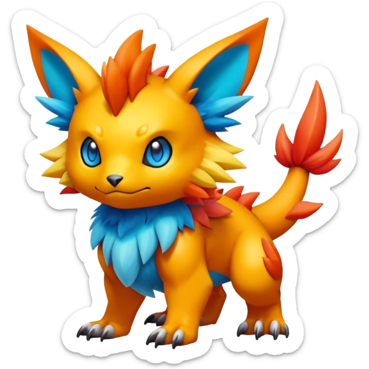Colorful Vibrant Unique Pokémon-Digimon-Fakémon-hybrid-creature (full body) sticker