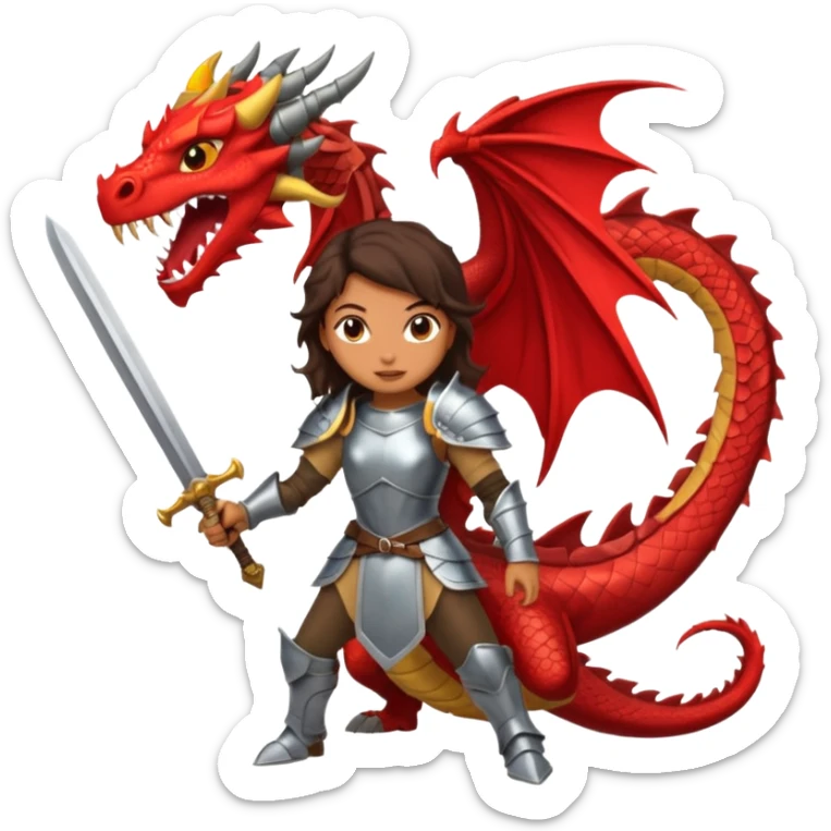 Fierce Latina in armor with a sword after a battle cutting off the head of a dragon sticker
