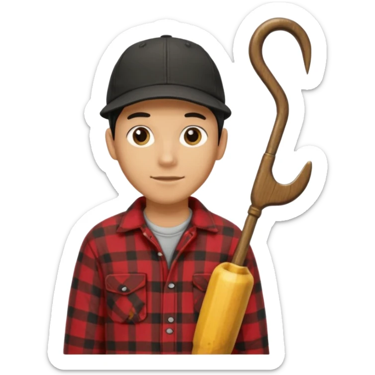 vit Ung man med svart keps röd gul rutig flanellskjorta hållandes en båtshake med stor torsk sticker