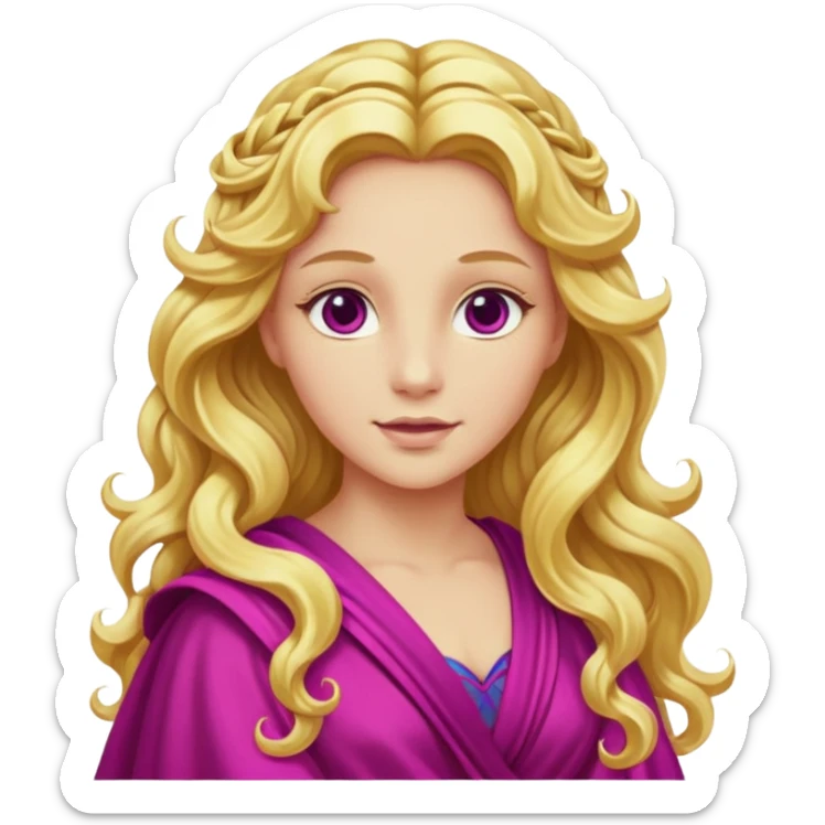 Venus from The Olympians with long golden blonde wavy hair, magenta stola sticker