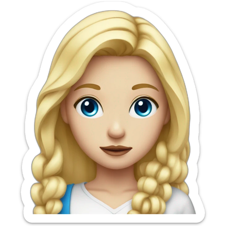 Girl with blond hair and blue eye. With vial of blood sticker