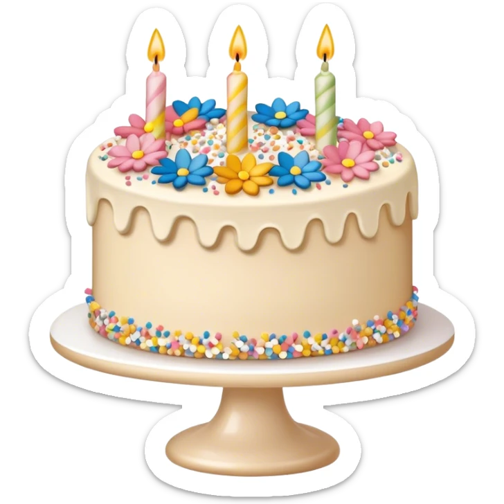  beige and white birthday cake with buttercream frosting flowers and sprinkles sticker