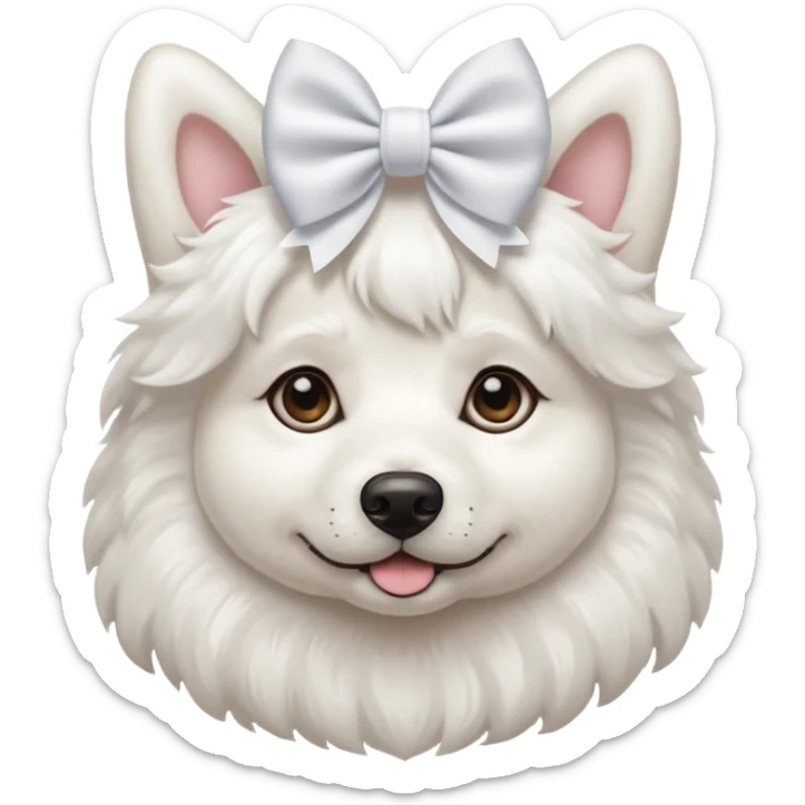 white dog with a white bow sticker
