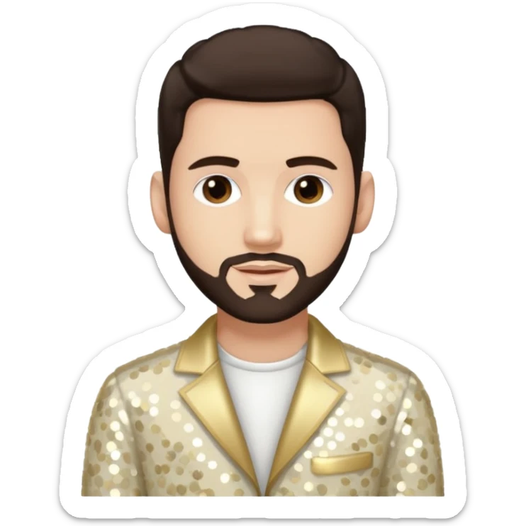 Jon B, White R&B Singer with light skin, dark brown hair, cream sequin outfit sticker