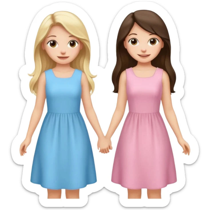 princess happy blonde girl in light blue dress and long haired brunette girl in light pink dress sticker