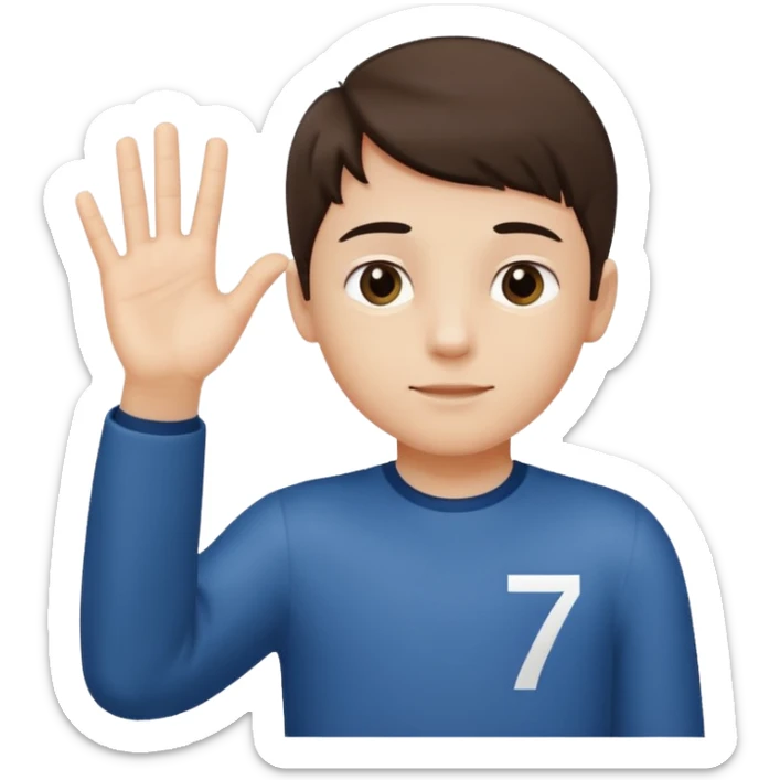 Boy his hand up on the right hand there is number 6 and the left hand number 7 sticker