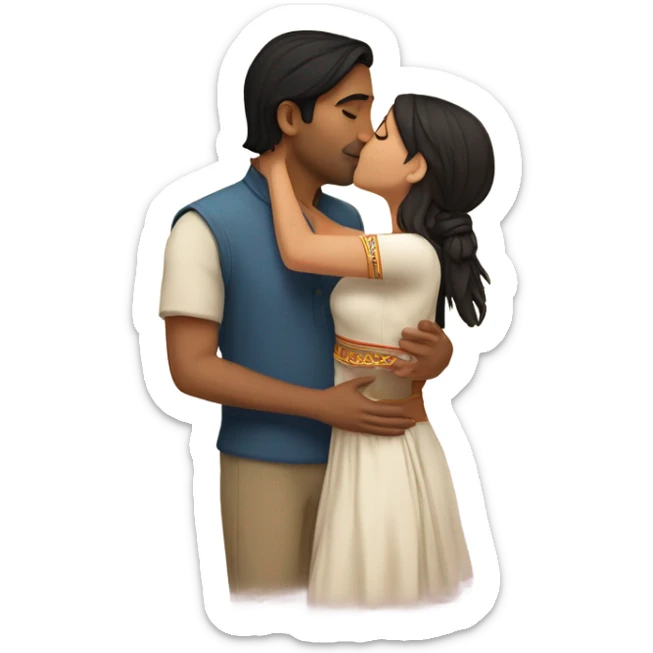 Indian man kissing white brunette girl sticker