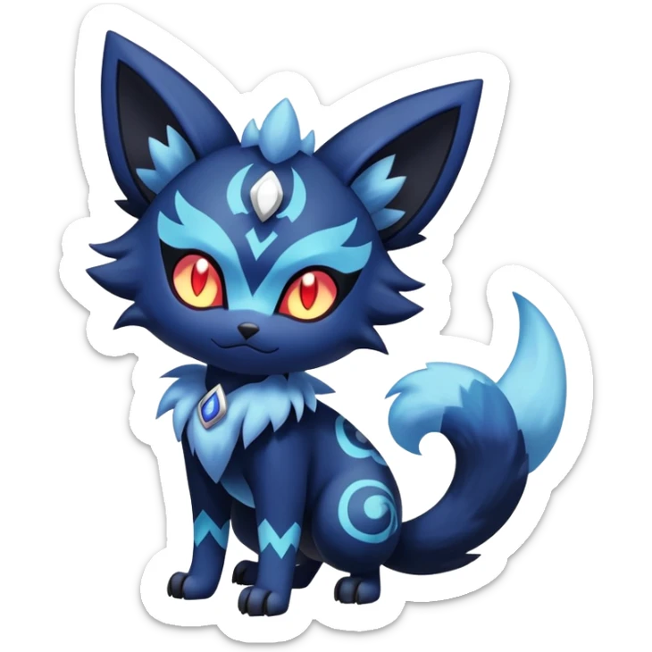 Shiny Evil mExotic Badass Colorful Ethereal Royal Mysterious Gothic Meowstic-Zorua-Litten-Noibat-Pokémon-Fakémon-hybrid-creature (full body) with pattern-markings sticker