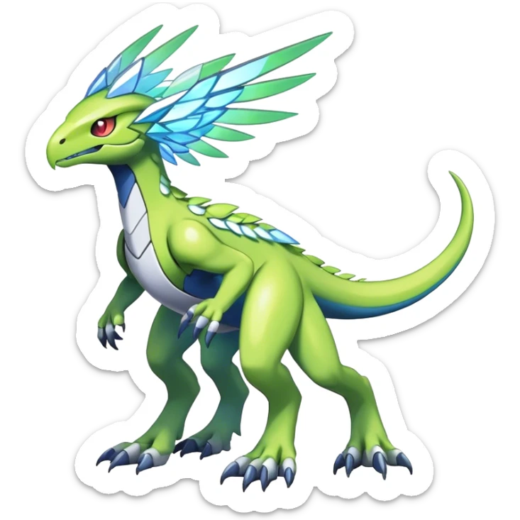 Shiny Futuristic Celestial Magical Ethereal Fakemon-Pokemon-Digimon-Spectrobes-Raptor-fusion, full body sticker