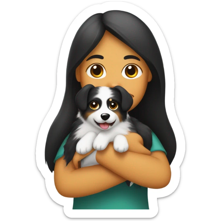 Spitz dog in the arms of a girl with dark shoulder-length hair sticker