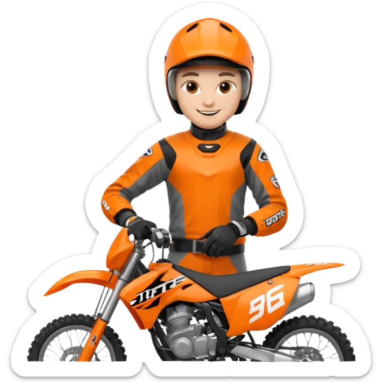 dirtbike rider in orange gear signing autographs sticker