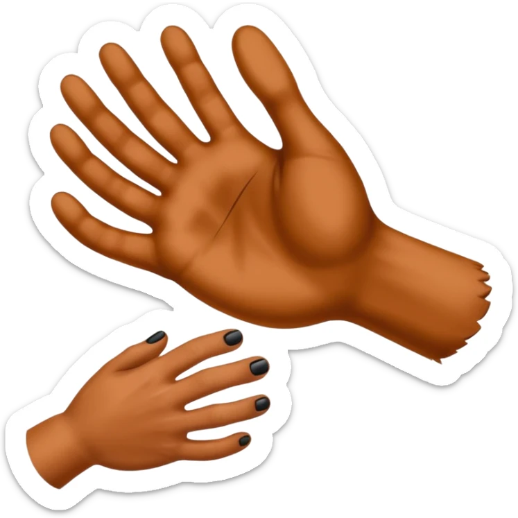 there is a drawing of a human hand gently reaching toward a dog’s paw. The dog has brown fur with black areas, and the paw is extended like it’s about to touch the person’s fingers sticker