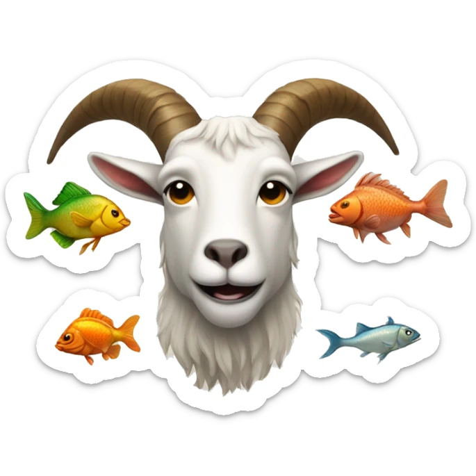 Goat, fishes and bull head sticker