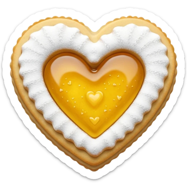 Realistic shortbread cookie in the shape of a heart with color of lemon jelly middle filling and sprinkled powder sugar on top. sticker