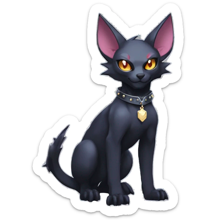 cool punk cartoon edgy distinguished elegant beautiful fantasy black ethereal nargacuga-bat-zorua-sphynx-Quiana-Fakemon collar harness with big fangs full body sticker