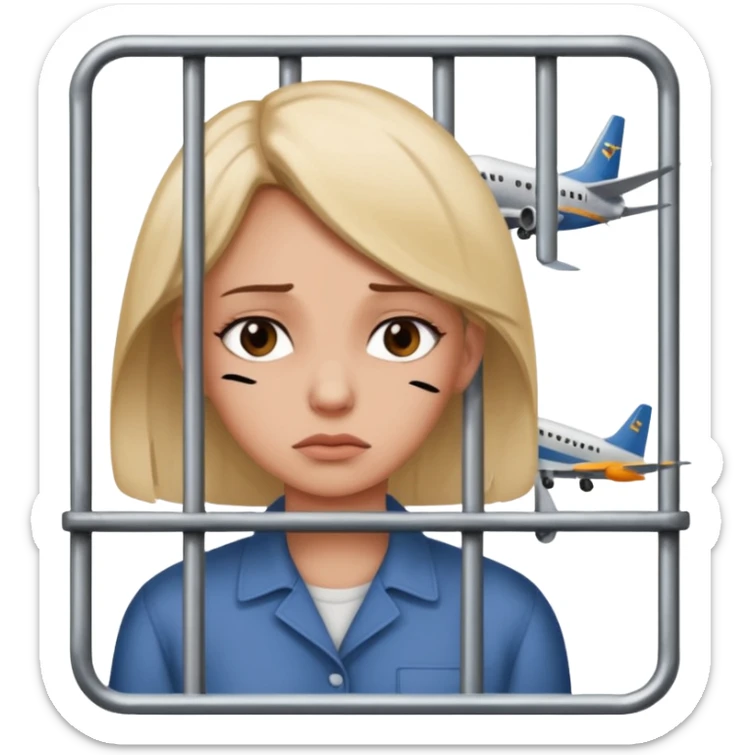 Still wild, but you’ll realize they’re wiser than they seem. Freedom is their top priority — don’t try to cage them.
woman behind bars sad with a text bubble thinking about airplanes sticker