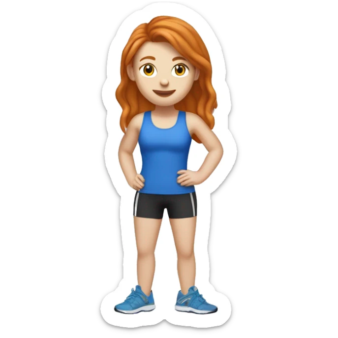 Ginger straight haired white girl in blue sports bra and leggings and birkenstocks drinking iced coffee sticker
