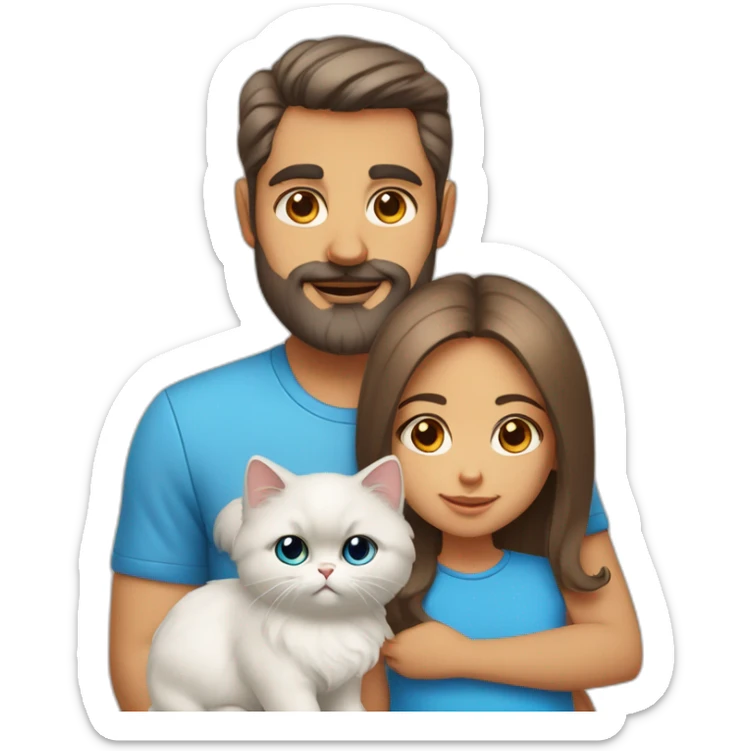 Family of three dad tall with brown eyes + mother with blue eyes + baby girl + Persian cat sticker