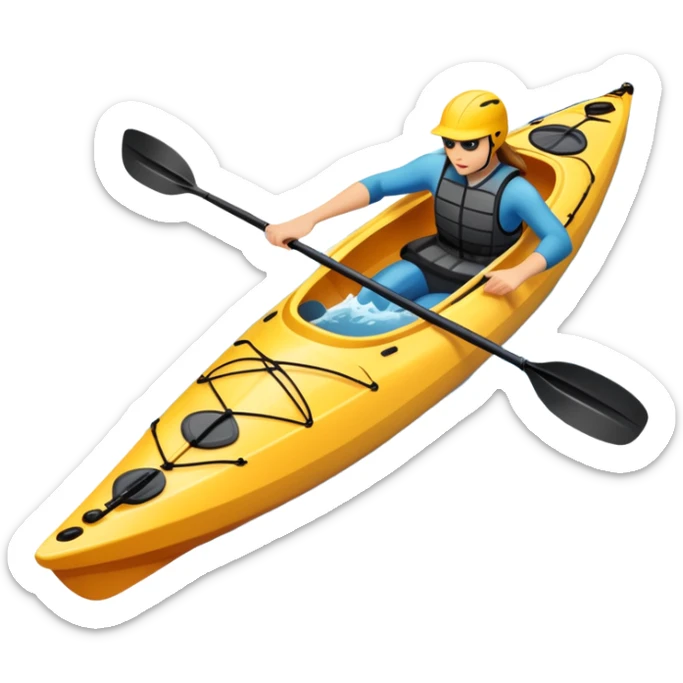 An icon showing a close-up of a sleek kayak with double-bladed paddles gliding through water. Splashes surround the boat as it cuts across a calm surface, symbolizing speed and focus. Transparent background emphasizes the dynamic and personal nature of kayak paddling. sticker