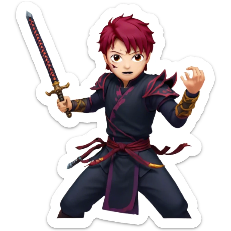 Icon for Kimetsu no Yaiba: Tanjiro Kamado wielding his sword in a dynamic battle pose, surrounded by colorful demon-slaying action. The design should capture the fiery energy and intensity of the anime with vibrant, dramatic elements. Transparent background. sticker