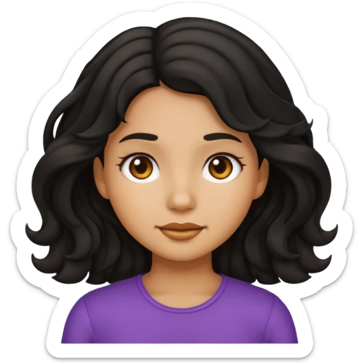 Girl emoji with black wavy hair and tan skin sticker