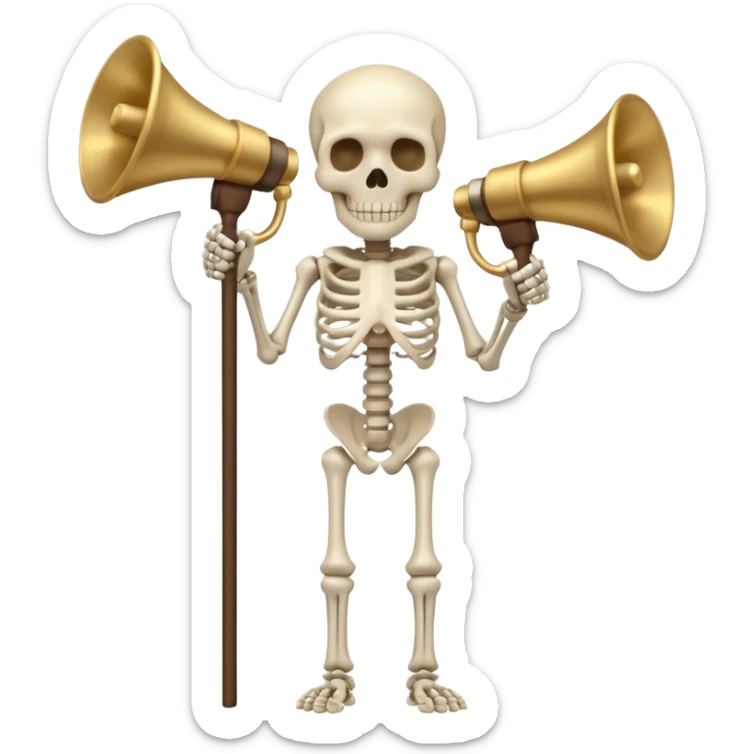 SKELETON WITH NO HEAD BUT A ROD ON THE HEAD PLACE ON THE ROD THERES TWO MEGAPHONES ON OPPOSITE SIDES ON THE ROD sticker