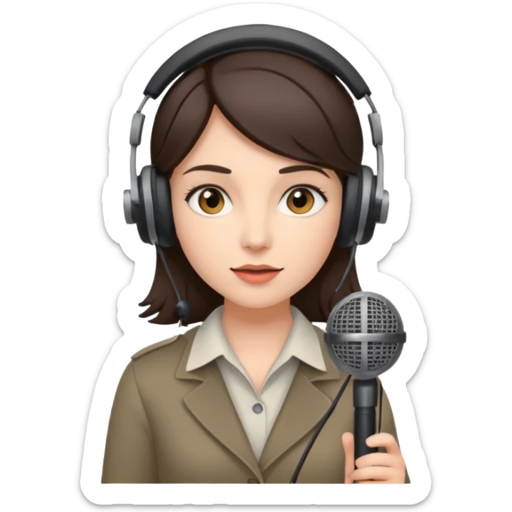 brunette girl interested in journalism, on-air reporting, silent film and sports sticker
