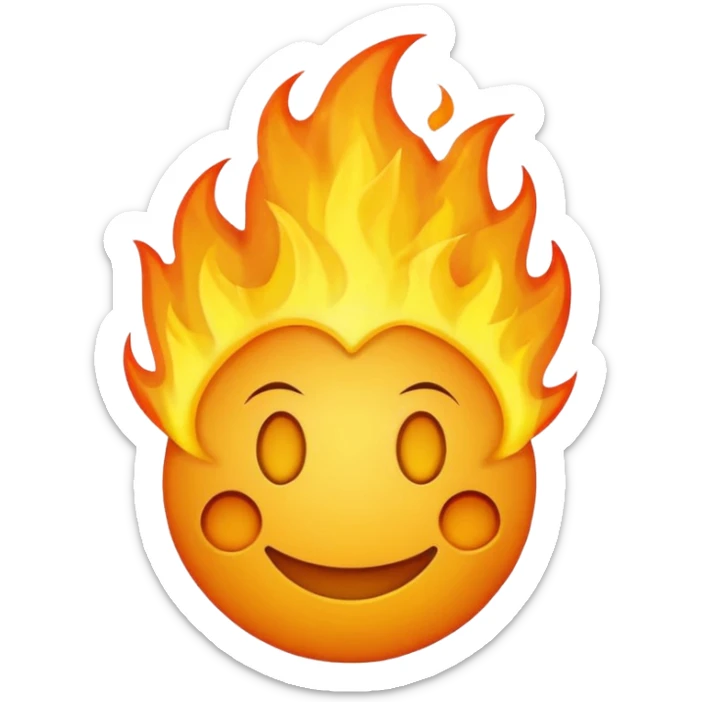 🙂🔥 cobine the two put the fire on topp of the head nothing more nothing less, stop with the ai don’t make it look like a person make it look like an yellow smiley face better sticker