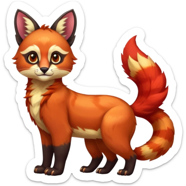 Colorful tropical exotic cute cool beautiful shiny beautiful fantasy-caracal-civet-Gryphon-Cacomistle-Trico-Red-Panda-oncilla-animal-Fakémon-hybrid-fursona (full body) sticker