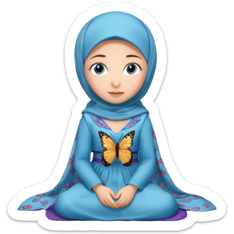 Turkish beautiful finish Konya girl blue eyes with hijab and butterfly dress long tailed on the floor  sticker