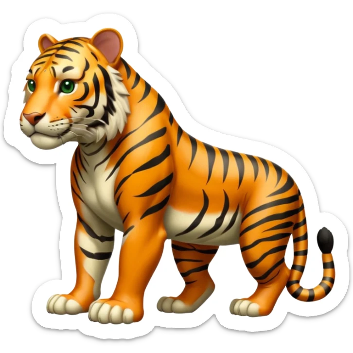 full body muscular tiger on all fours, completely green with black stripes, no orange sticker