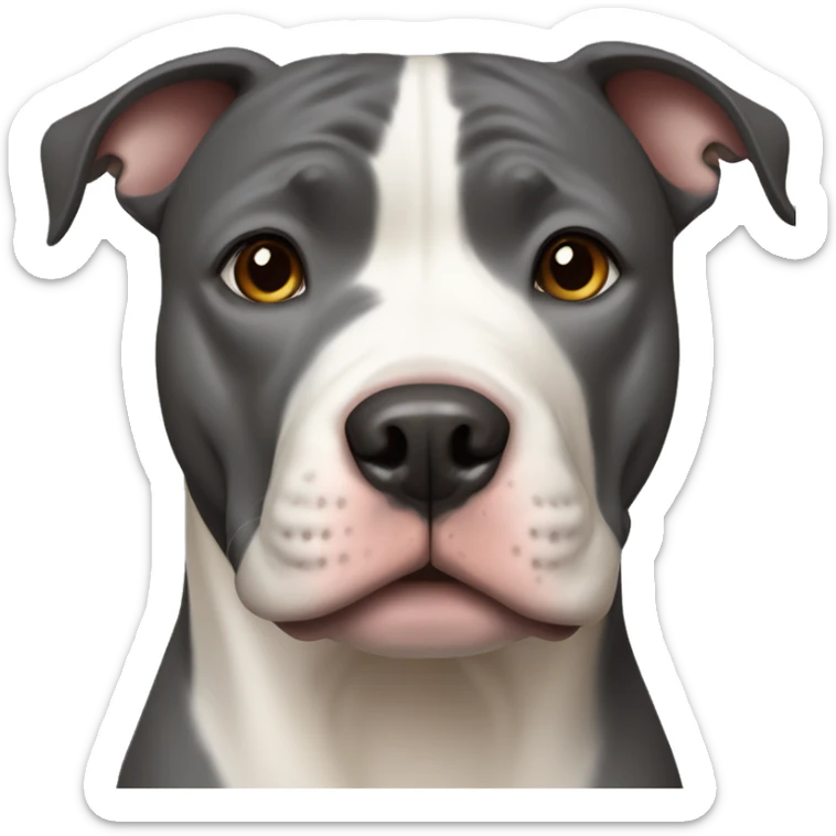 dark gray pitbull with a white vertical spot in the middle of the neck, with beige eyes sticker